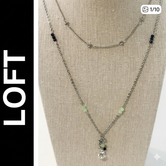 LOFT Silver Tone Double Strand Beaded Crystal 24”L Necklace - Picture 3 of 10